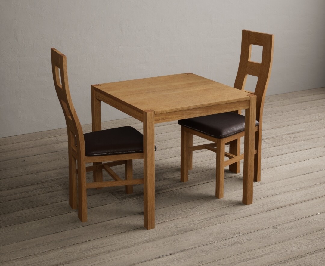 Photo 3 of York 80cm solid oak dining table with 2 blue natural chairs