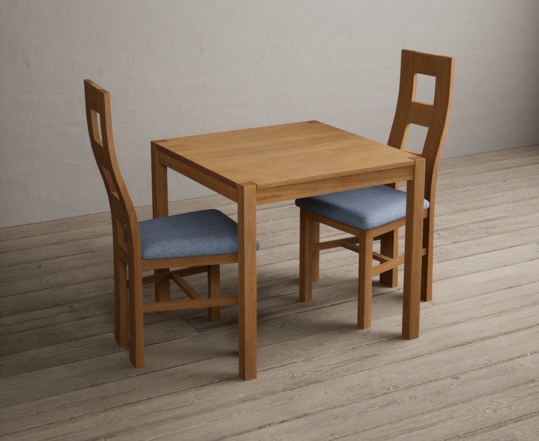 Photo 3 of York 80cm solid oak dining table with 2 light grey natural chairs
