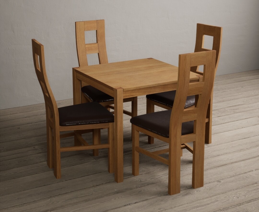 Photo 1 of York 80cm solid oak dining table with 2 blue natural chairs