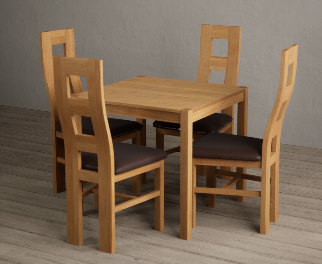 Photo 2 of York 80cm solid oak dining table with 2 blue natural chairs
