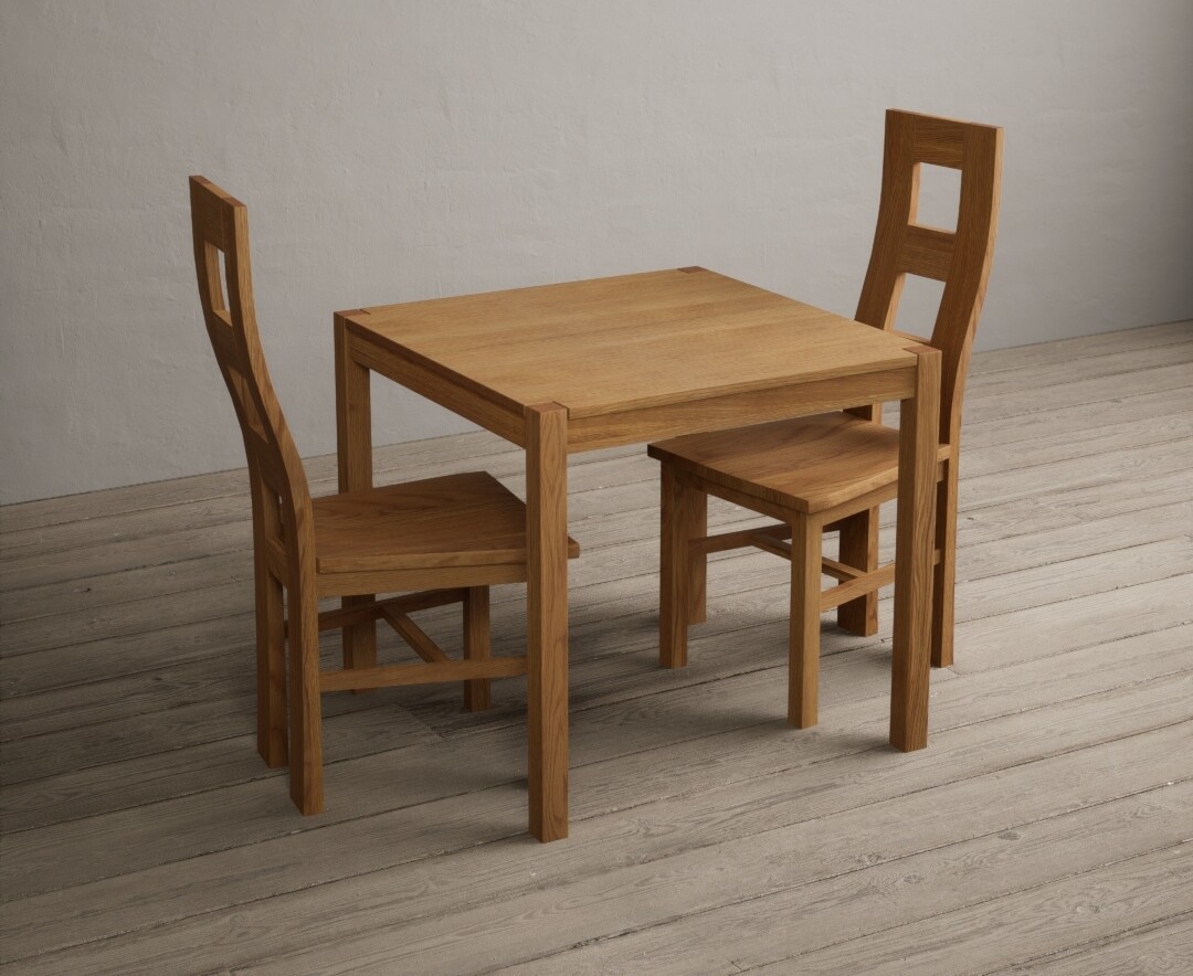 Photo 3 of York 80cm solid oak dining table with 2 brown natural chairs