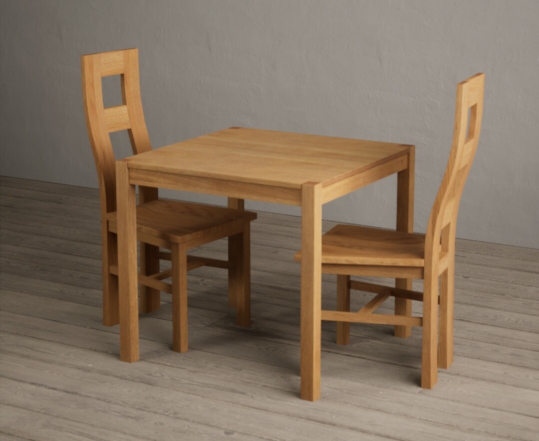 Photo 4 of York 80cm solid oak dining table with 2 charcoal grey natural chairs