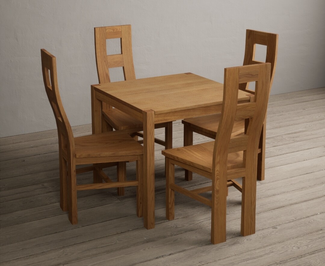 Photo 1 of York 80cm solid oak dining table with 2 brown natural chairs