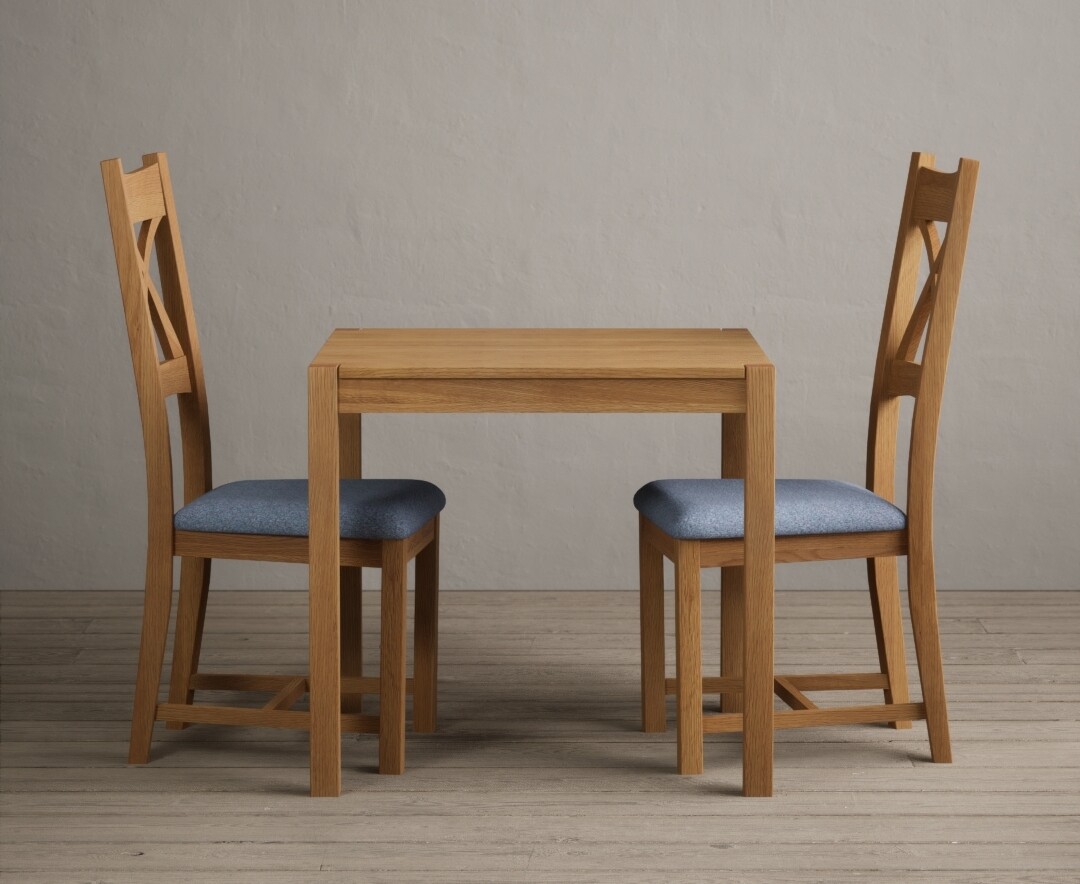 York 80cm Solid Oak Dining Table With 2 Oak X Back Chairs