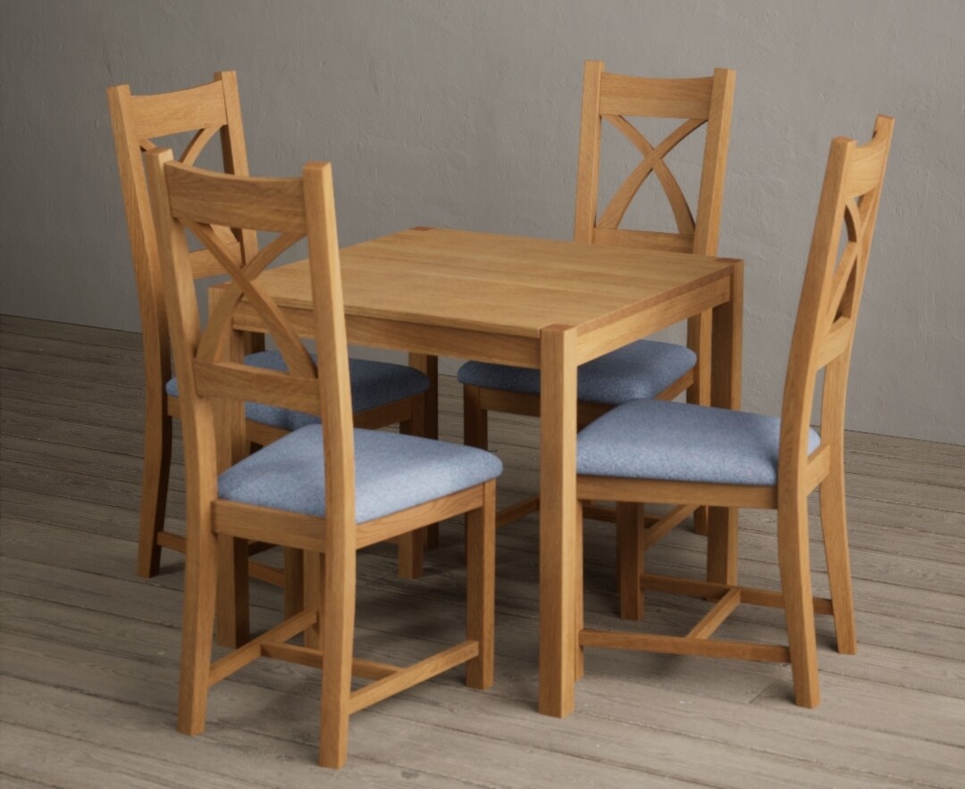 Photo 3 of York 80cm solid oak dining table with 2 linen natural solid oak chairs