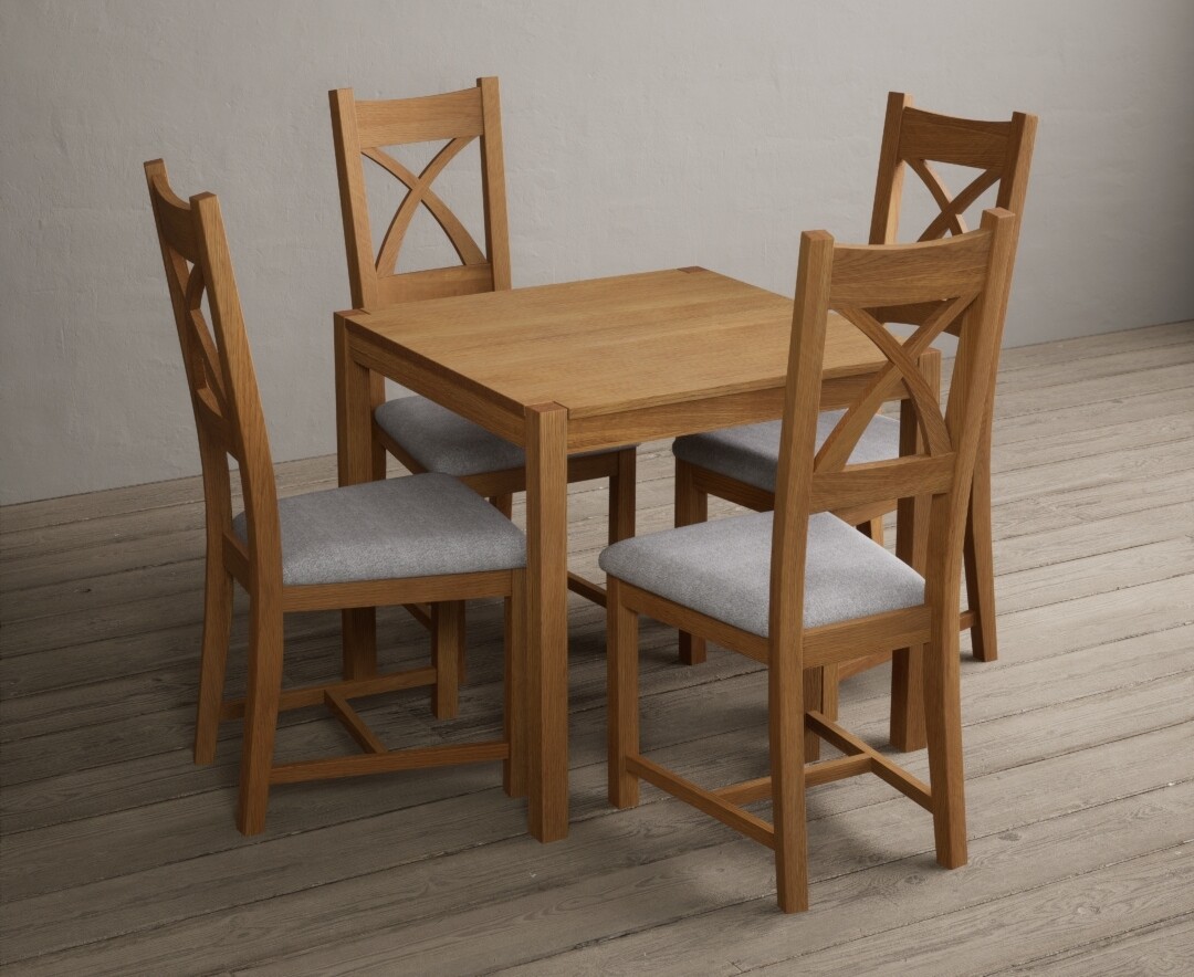 Photo 3 of York 80cm solid oak dining table with 2 blue natural solid oak chairs