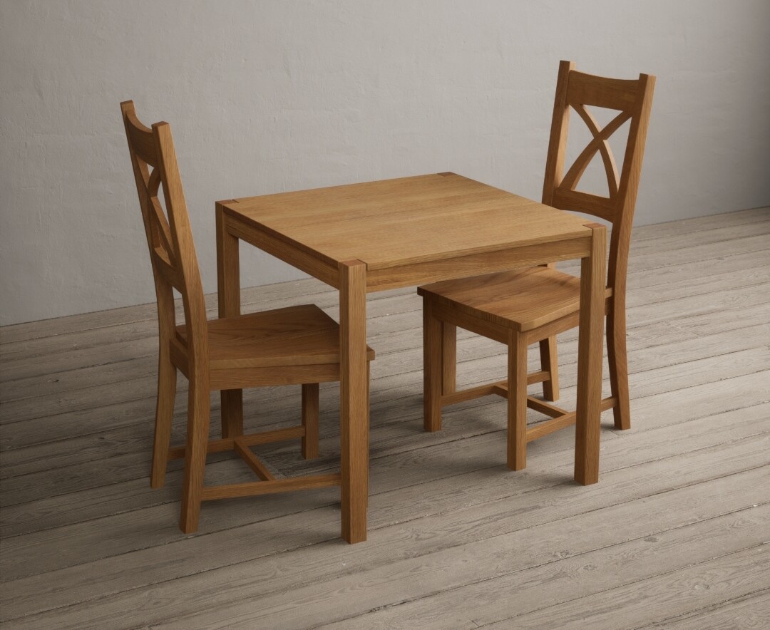 Photo 4 of York 80cm solid oak dining table with 4 light grey natural solid oak chairs