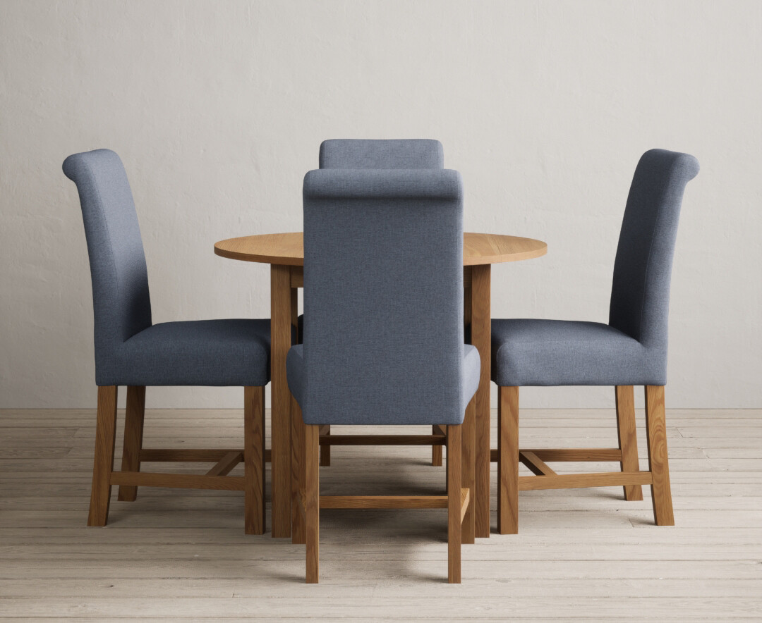 Product photograph of Extending York 90cm Solid Oak Dining Table With 4 Blue Chairs from Oak Furniture Superstore