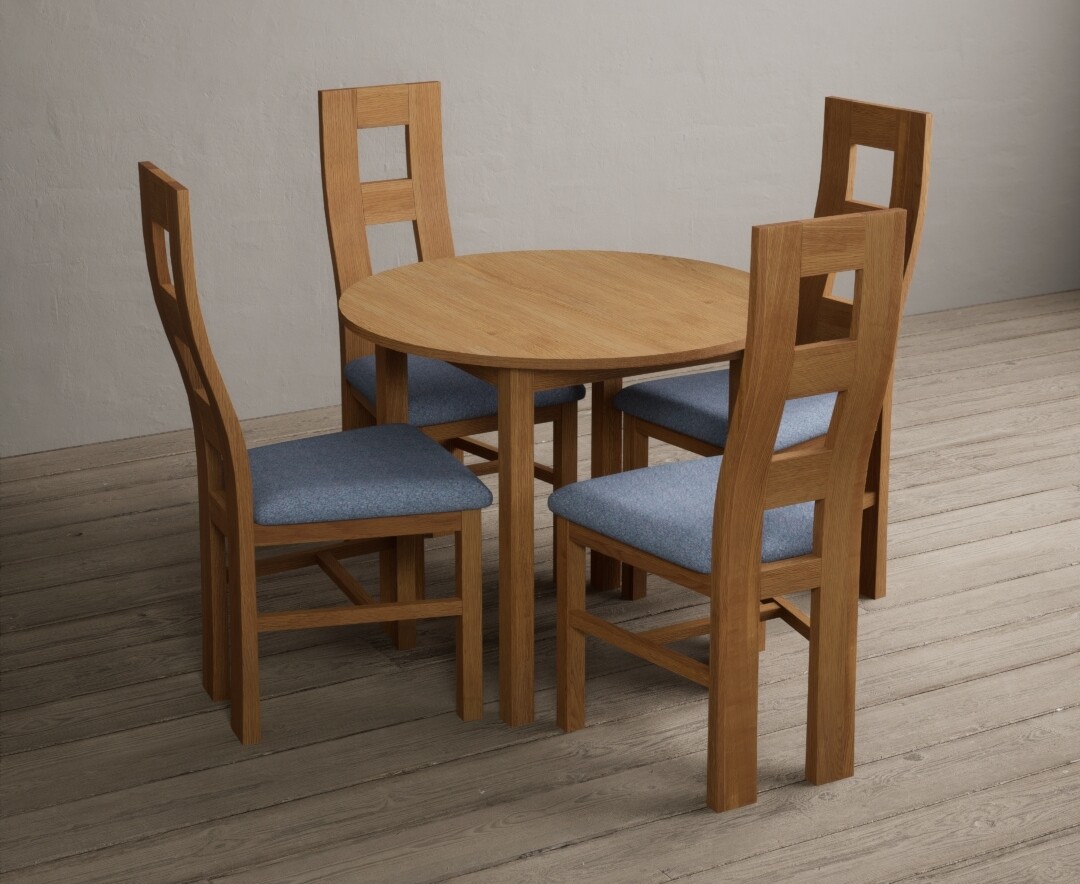 Photo 1 of Extending york 90cm solid oak dining table with 4 linen natural chairs