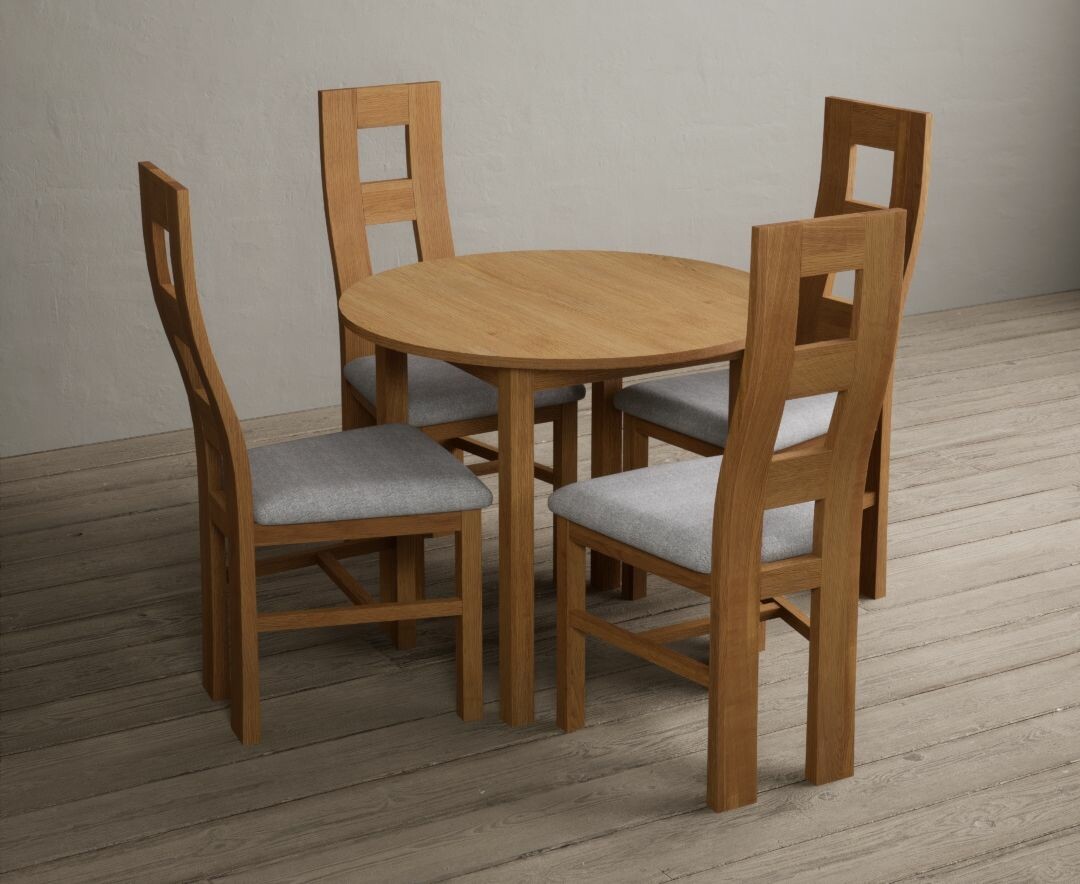 Photo 1 of Extending york 90cm solid oak dining table with 2 charcoal grey natural chairs