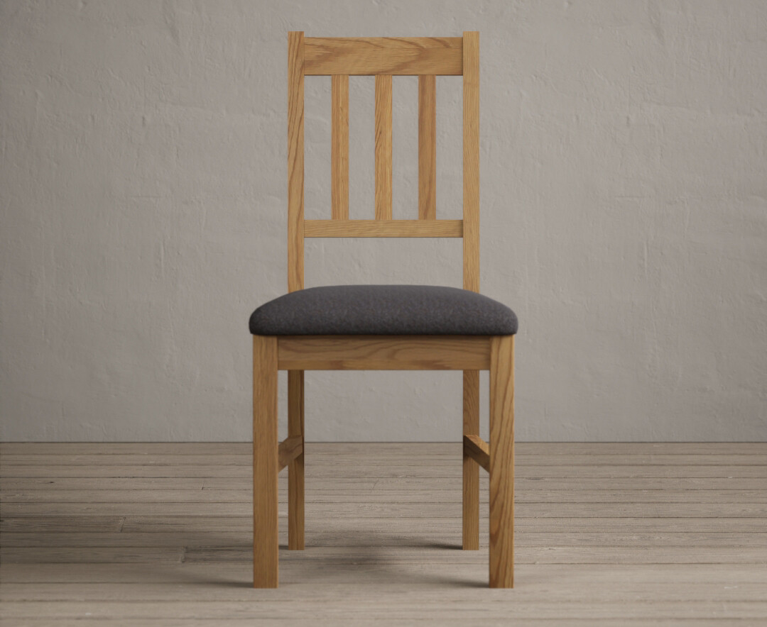 York Solid Oak Dining Chairs With Charcoal Grey Fabric Seat Pad